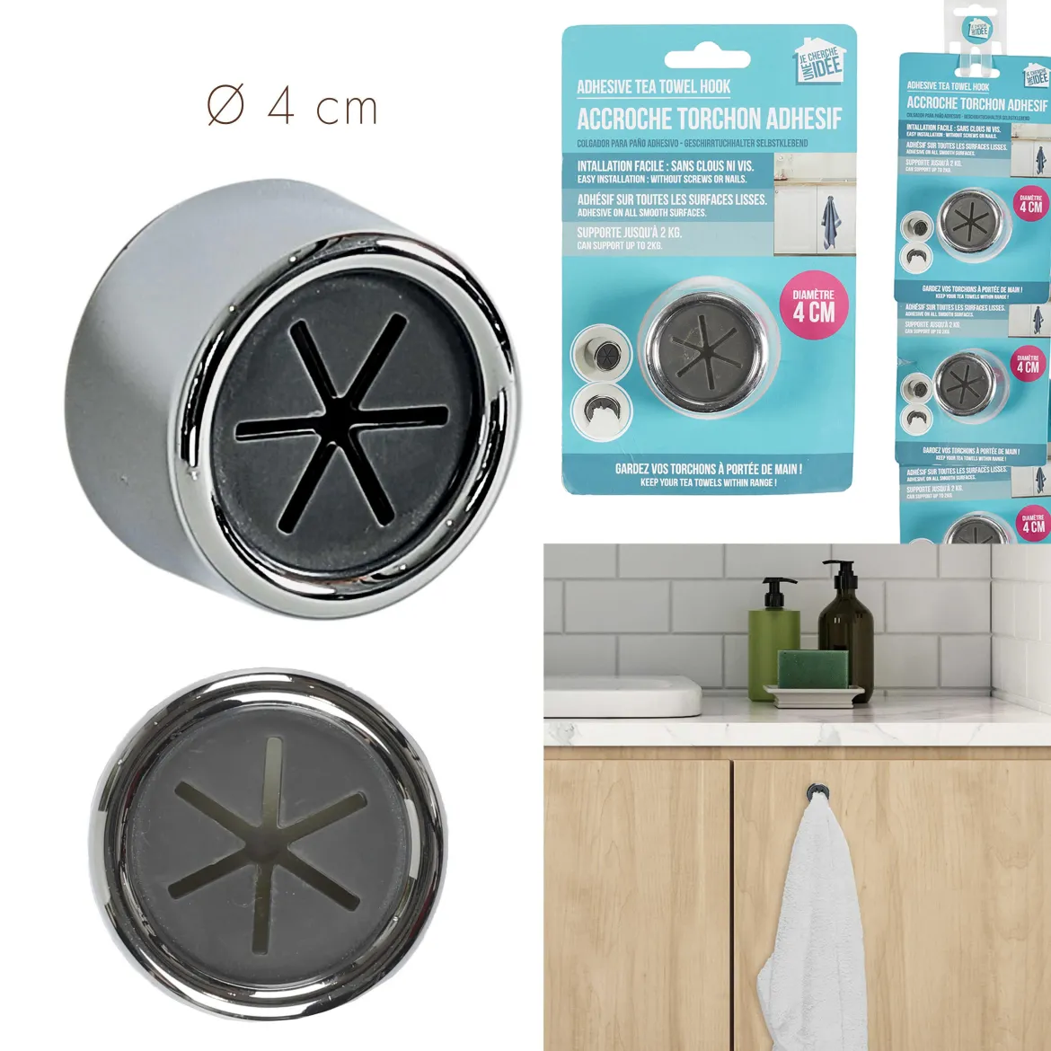 ACCROCHE TORCHON ADHESIF 4CM