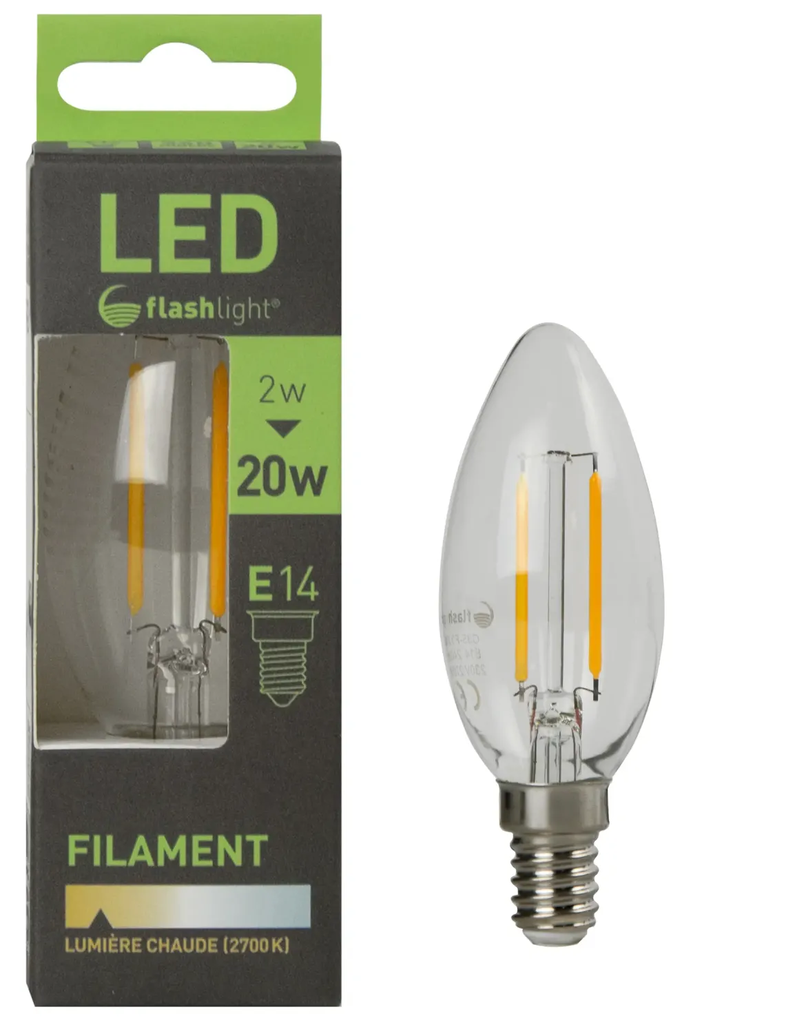 AMPOULE LED 2 FILAMENTS BOUGIE E14 2W