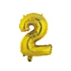 BALLON CHIFFRE 2 METALLISE ALUMINIUM AVEC PAILLE H.40CM OR