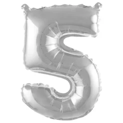 BALLON METAL CHIFFRE 5 H.40CM ARGENT AVEC PAILLE