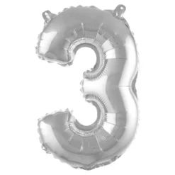 BALLON METAL CHIFFRE 3 H.40CM ARGENT AVEC PAILLE