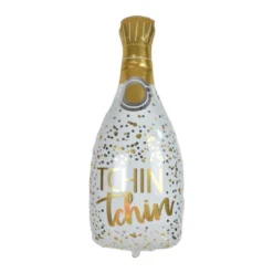BALLON METALLISE BOUTEILLE CHAMPAGNE H.86CM CONFETTIS OR