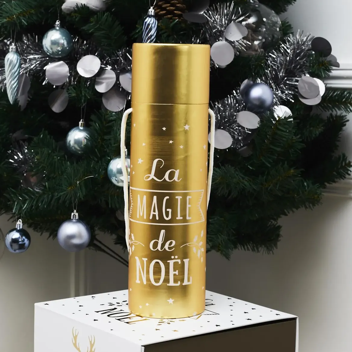 BOITE CADEAU BOUTEILLE NOEL 10X10X35CM