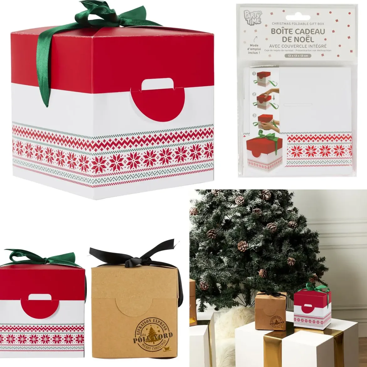 BOITE CADEAU PLIABLE NOEL 13X13CM