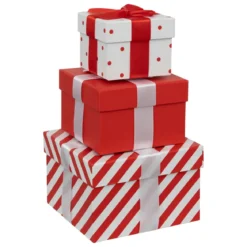 BOITE CADEAU ROUGE ET BLANC D.15X15X12CM