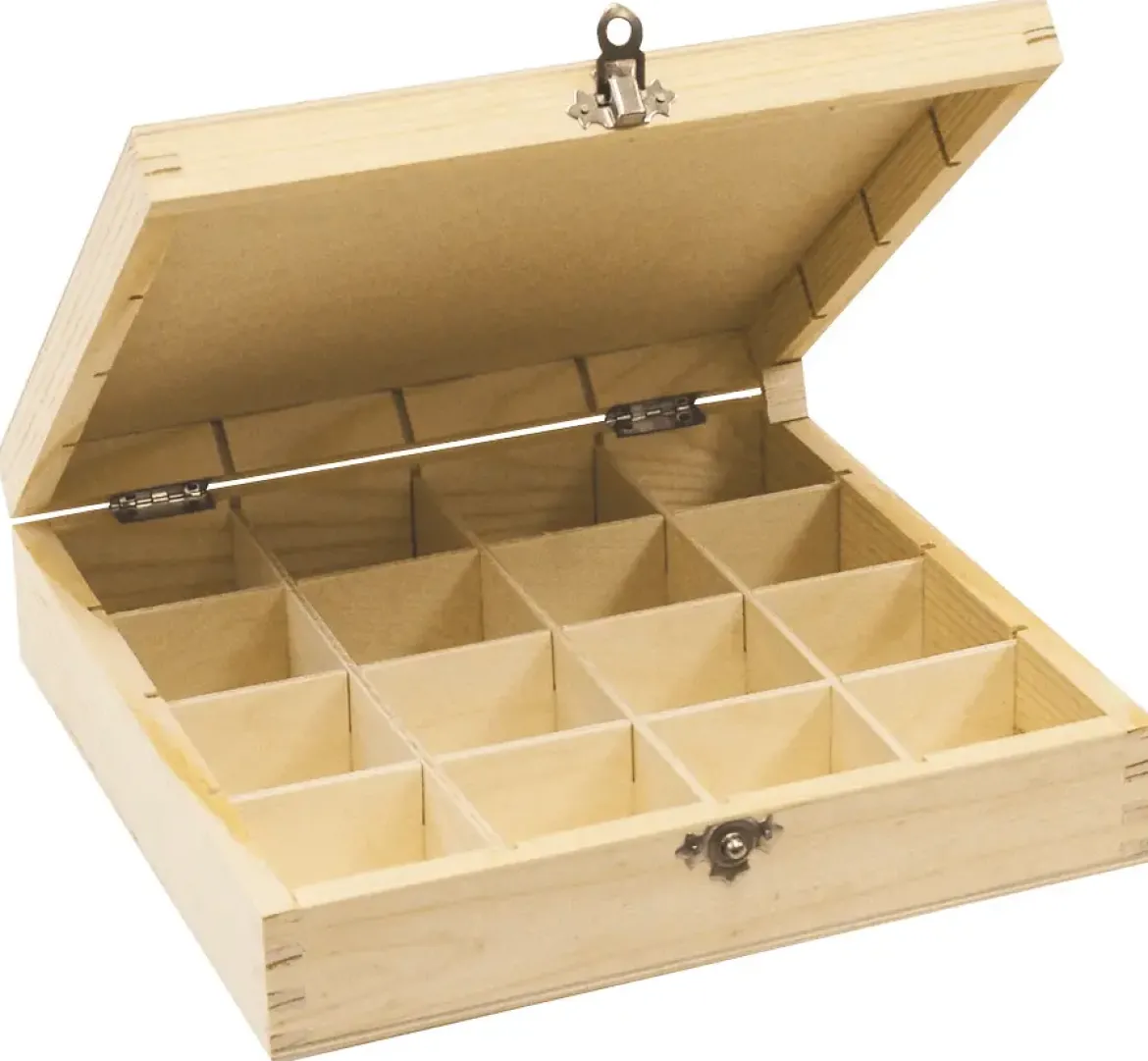 BOITE RANGEMENT BOIS 16 COMPARTIMENTS 25 X 25 X 6.5 CM