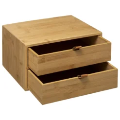 BOITE 2 TIROIRS BAMBOU CUIR