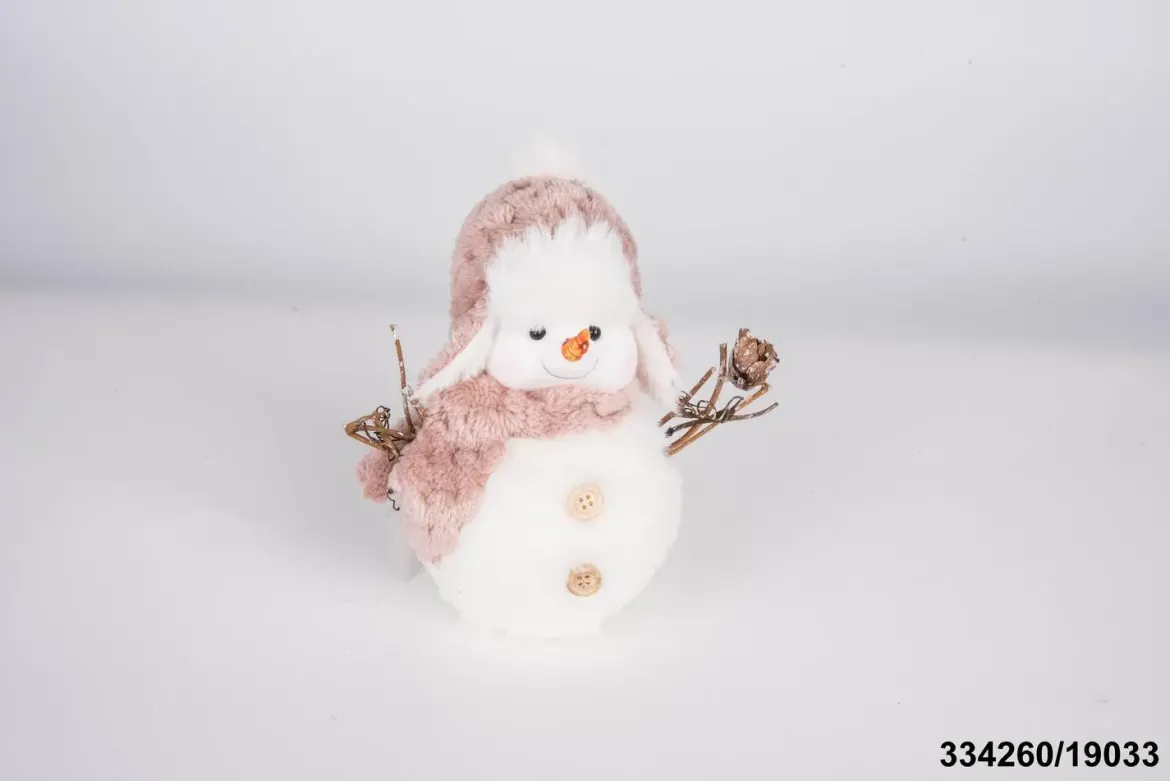 BONHOMME DE NEIGE POLYSTYRENE ROSE BLANC H.16CM