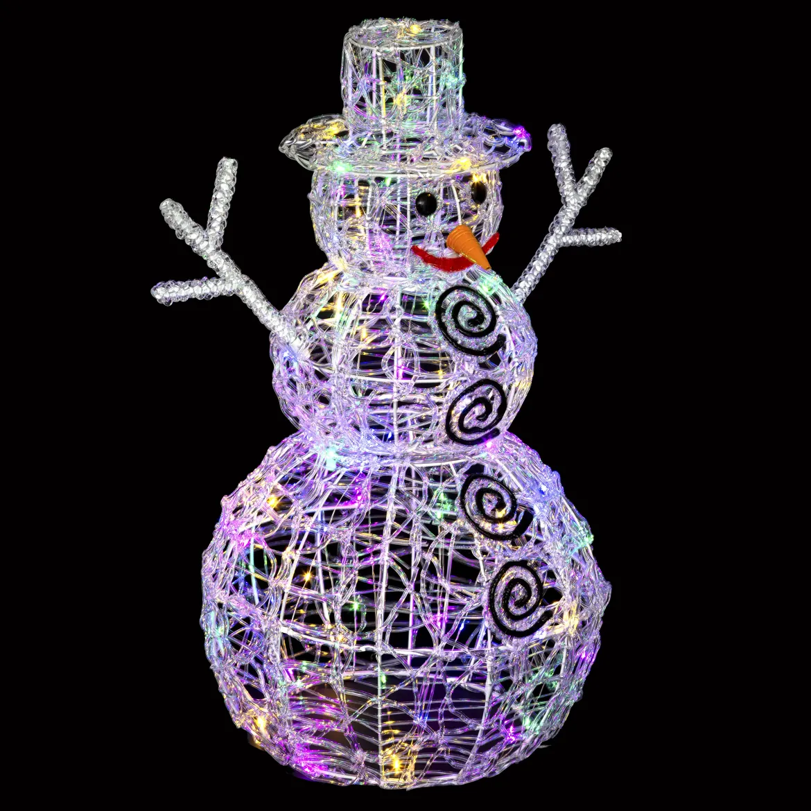 BONHOMME NEIGE EXTERIEUR 3D MULTICOLORE 100LEDS H.57CM