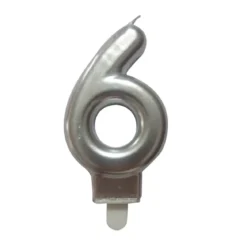 BOUGIE ANNIVERSAIRE CHIFFRE 6 H.7.5CM ARGENT