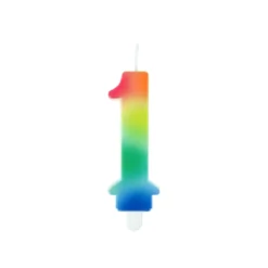 BOUGIE ANNIVERSAIRE CHIFFRE 1 SUPPORT H.9CM ARC EN CIEL