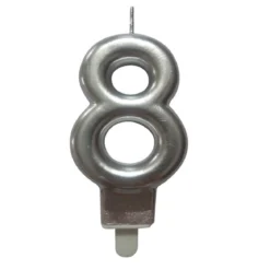 BOUGIE ANNIVERSAIRE CHIFFRE 8 H.7.5CM ARGENT