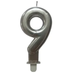 BOUGIE ANNIVERSAIRE CHIFFRE 9 H.7.5CM ARGENT