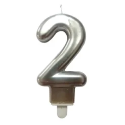 BOUGIE ANNIVERSAIRE CHIFFRE 2 H.7.5CM ARGENT