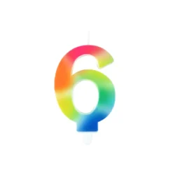 BOUGIE ANNIVERSAIRE CHIFFRE 6 AVEC SUPPORT H.9CM ARC EN CIEL