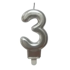 BOUGIE ANNIVERSAIRE CHIFFRE 3 H.7.5CM ARGENT