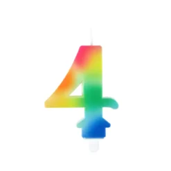 BOUGIE ANNIVERSAIRE CHIFFRE 4 AVEC SUPPORT H.9CM ARC EN CIEL
