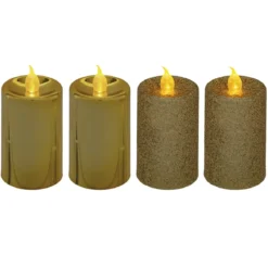 BOUGIE LED VOTIVE PAILLETTE METAL X4 PIECES OR