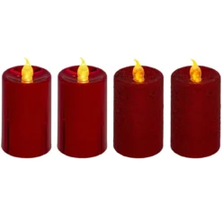 BOUGIE LED VOTIVE PAILLETTE METAL X4 PIECES ROUGE
