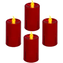 BOUGIE LED VOTIVE PAILLETTE METAL X4 PIECES ROUGE