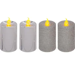 BOUGIE LED VOTIVE PAILLETTE METAL X4 PIECES ARGENT