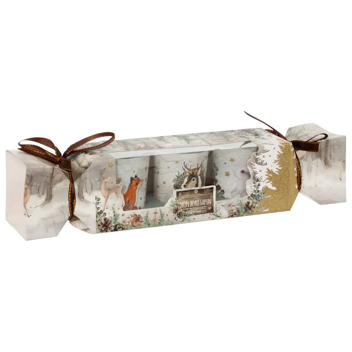 BOUGIE PARFUMEE PHOTOPHORE IMPRIME BOIS X3 PIECES