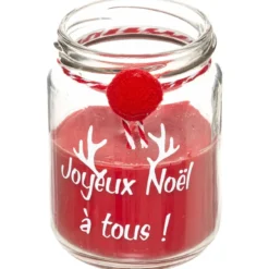 BOUGIE POT POMPON D.7X9CM 120G ROUGE BLANC