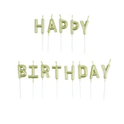 BOUGIES LETTRES HAPPY BIRTHDAY ET PIC PLASTIQUE H.3CM OR