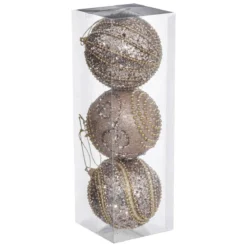 BOULE DE NOEL CHAMPAGNE PAILLETTE X3 PIECES 8CM