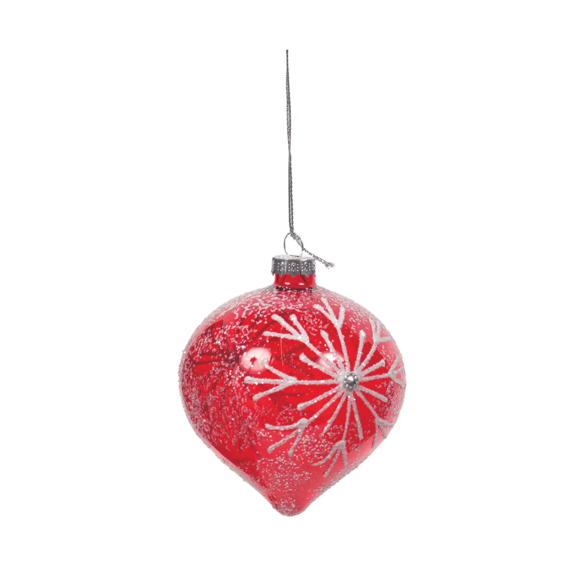 BOULE DE NOEL EN VERRE FORME OIGNON FLOCON 8CM