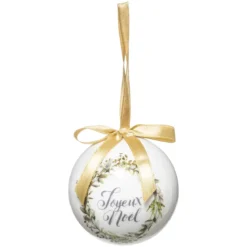BOULE DE NOEL PAPIER IMPRIME 7.5CM FEUILLE GUI JOYEUX NOEL