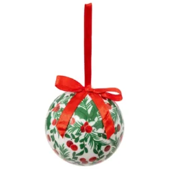 BOULE DE NOEL PAPIER IMPRIME VERT HOUX 7.5CM