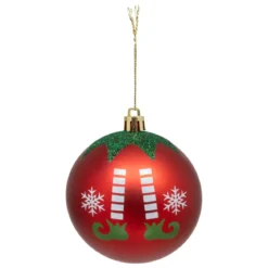 BOULE DE NOEL PLASTIQUE BOTTES ELFE ROUGE 8CM