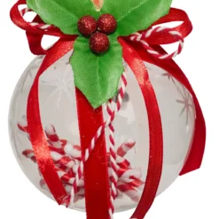 BOULE DE NOEL PLASTIQUE INTERIEUR SUCRE ORGE 8CM