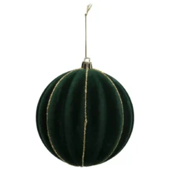 BOULE DE NOEL PLASTIQUE VELOURS VERT OR 10CM
