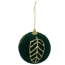 BOULE DE NOEL VELOURS VERTE FEUILLE 8CM