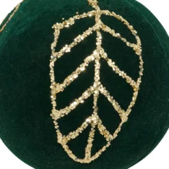 BOULE DE NOEL VELOURS VERTE FEUILLE 8CM