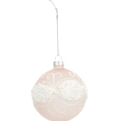 BOULE DE NOEL VERRE ARABESQUE ROSE 8CM