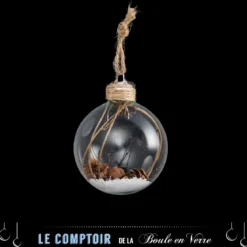 BOULE DE NOEL VERRE BRANCHE ET POMME DE PIN 6CM