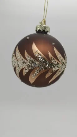 BOULE DE NOEL VERRE BRONZE COURONNE DORE 8CM