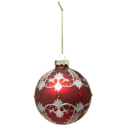 BOULE DE NOEL VERRE 8CM BAROQUE ROUGE