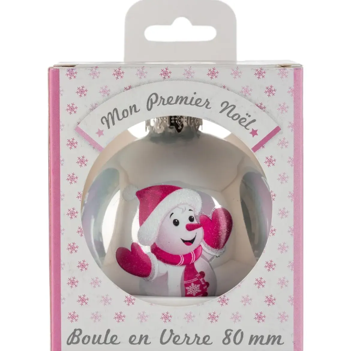 BOULE DE NOEL VERRE ENFANT BLEUE 80MM