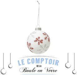 BOULE DE NOEL VERRE FLOCON ROUGE OR 8CM