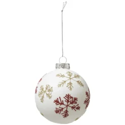 BOULE DE NOEL VERRE FLOCON ROUGE OR 8CM