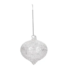 BOULE DE NOEL VERRE FORME OIGNON PAILLETE SILVER
