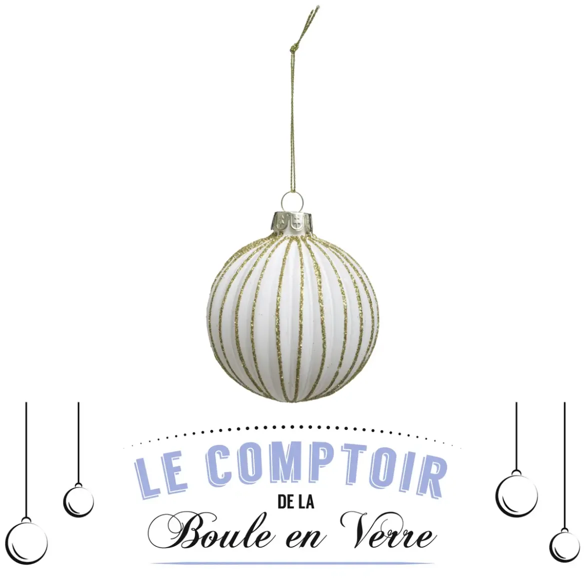 BOULE DE NOEL VERRE STRIE OR 7CM