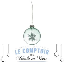 BOULE DE NOEL VERRE VERTE FLOCON 7CM