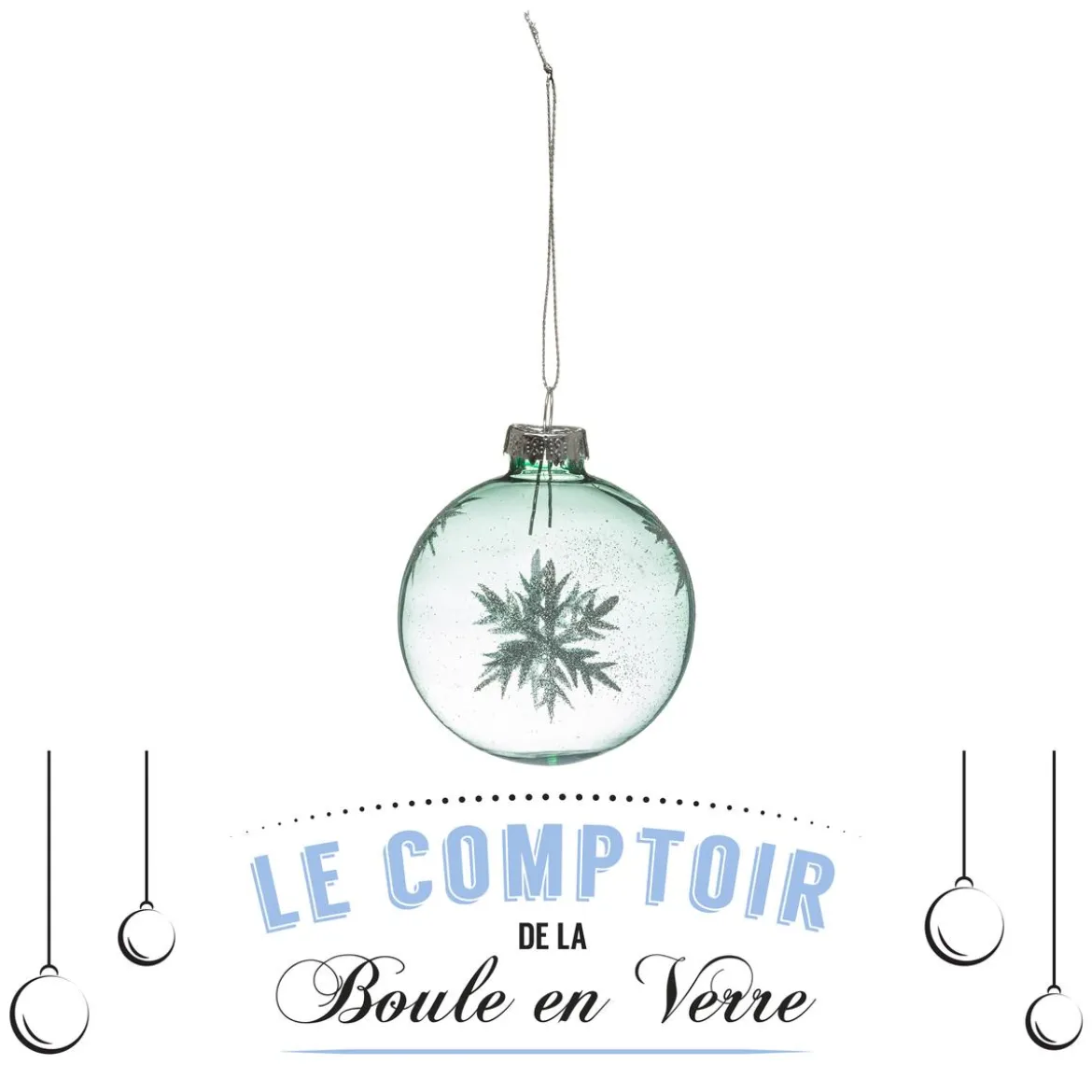 BOULE DE NOEL VERRE VERTE FLOCON 7CM