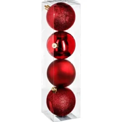 BOULE DE NOEL X4 PIECES ROUGE 8CM