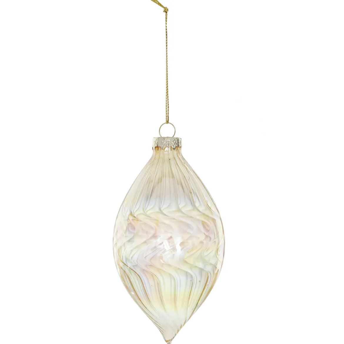 BOULE EN VERRE DOREE IRISEE FORME ALLONGEE 8CM